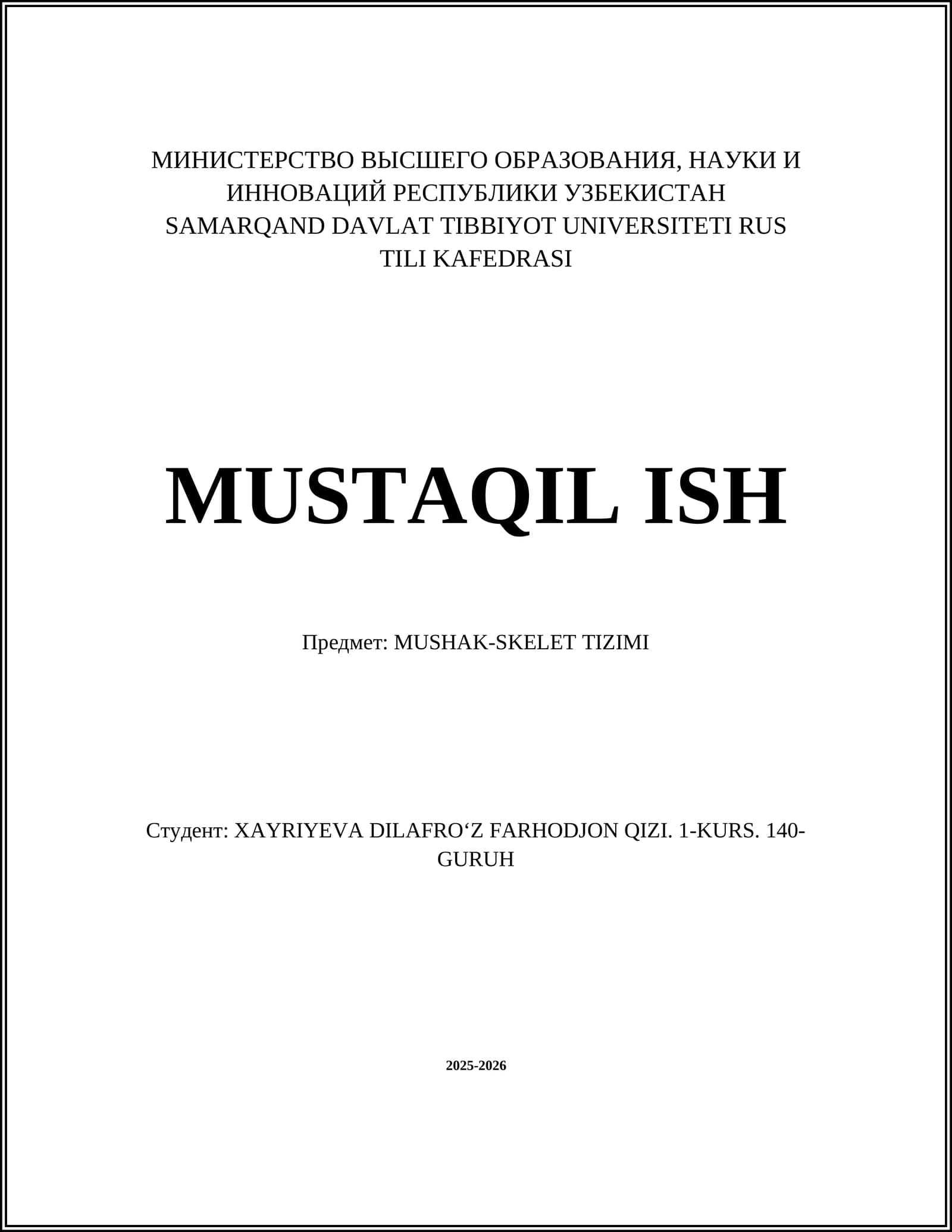 MUSHAK-SKELET TIZIMI