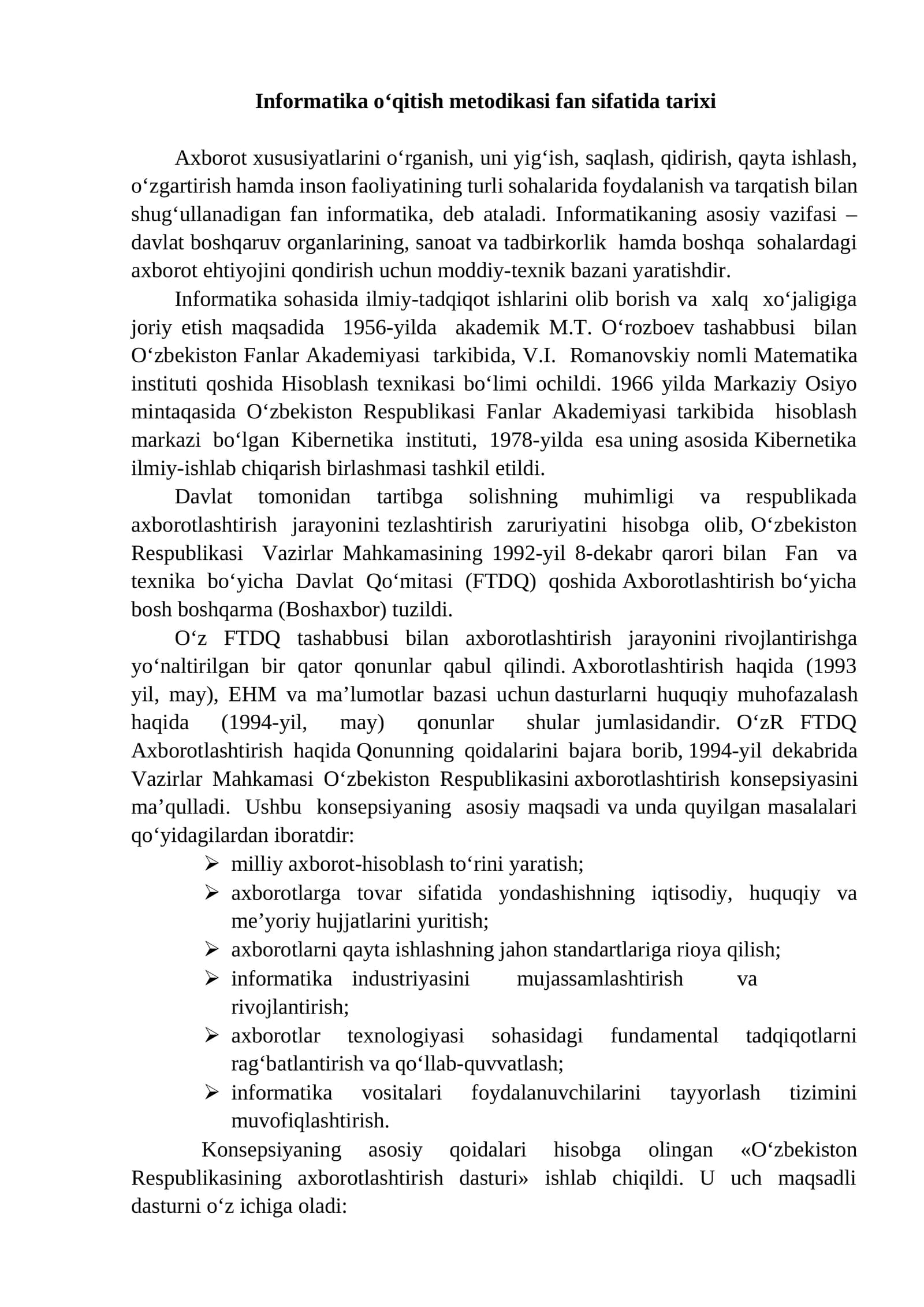 Informatika o‘qitish mеtodikasi fan sifatida tariхi