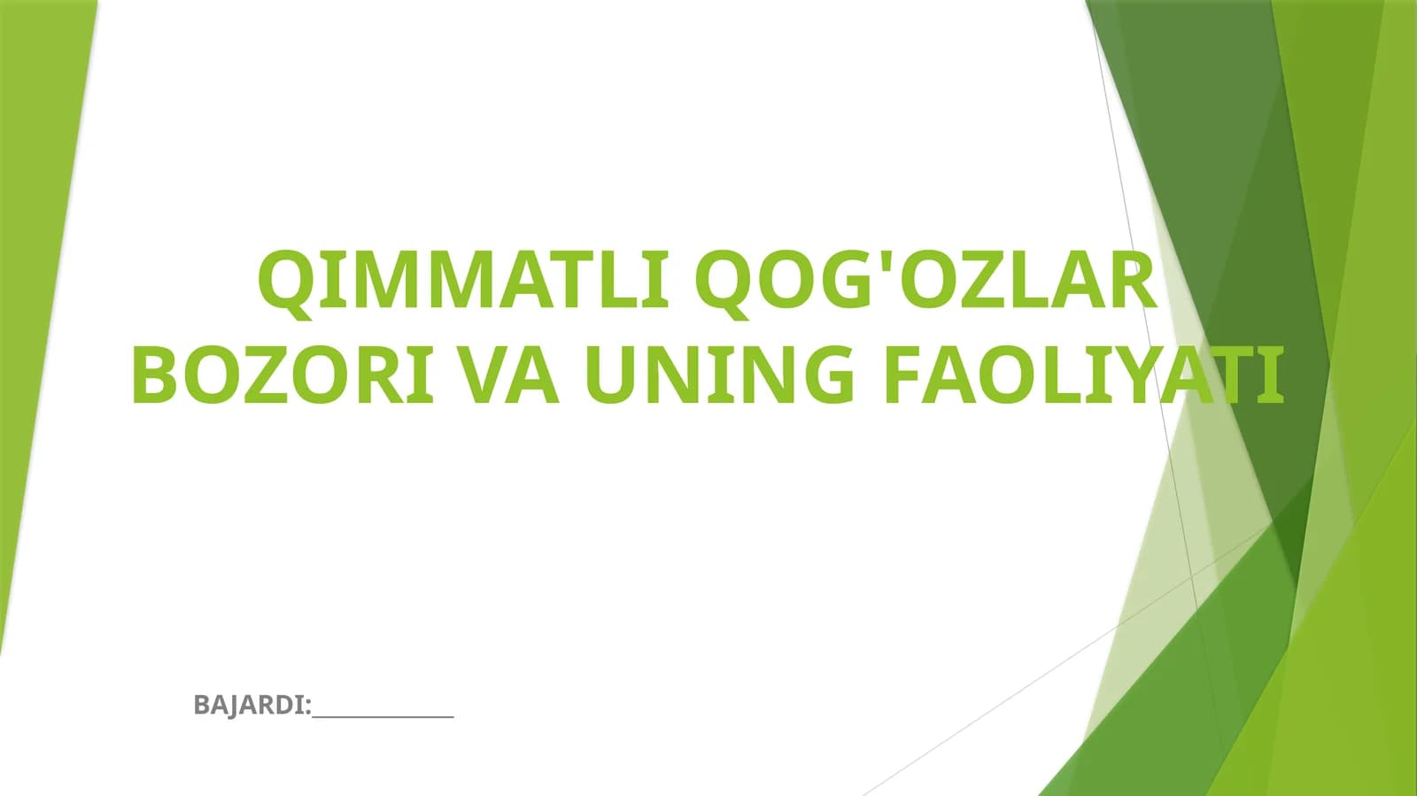 QIMMATLI QOG'OZLAR BOZORI VA UNING FAOLIYATI