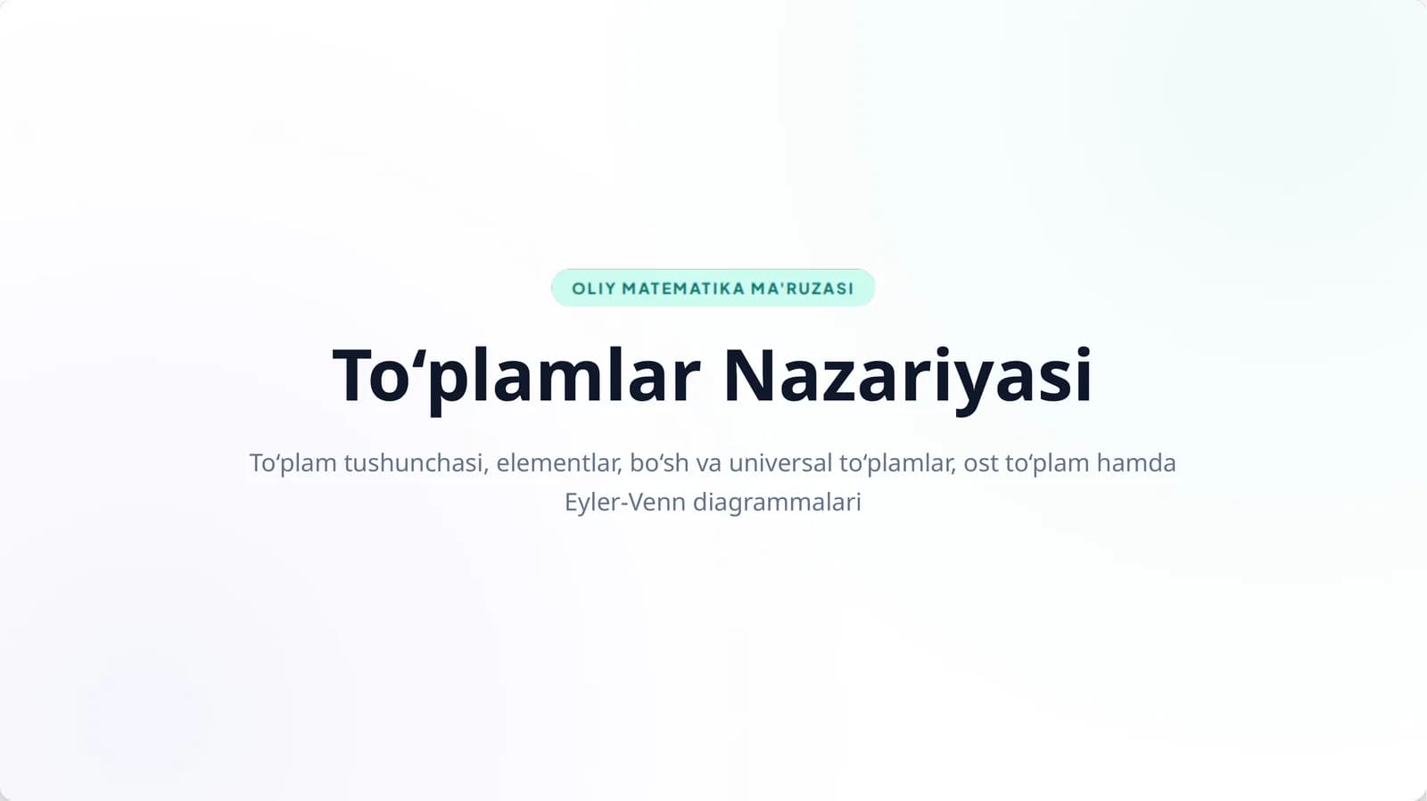 To‘plamlar Nazariyasi