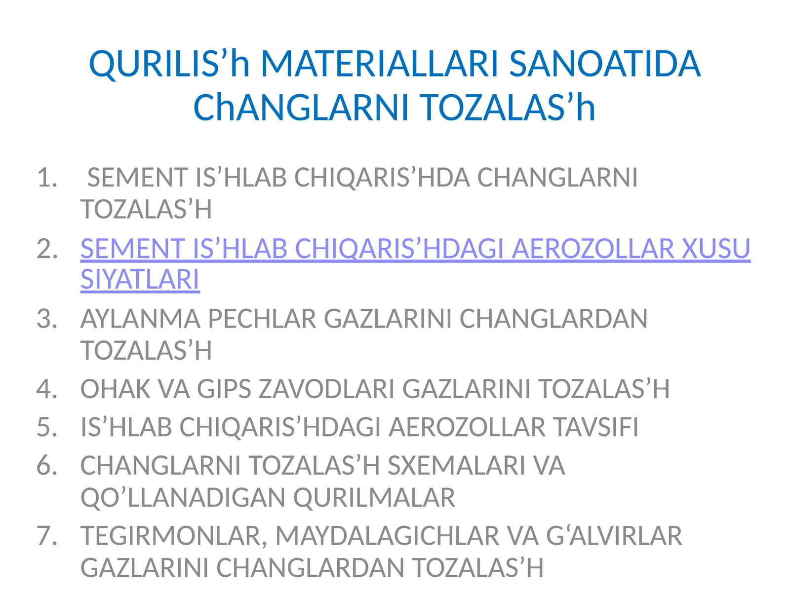 Sement ishlab chiqarishdagi aerozollar xususiyatlari