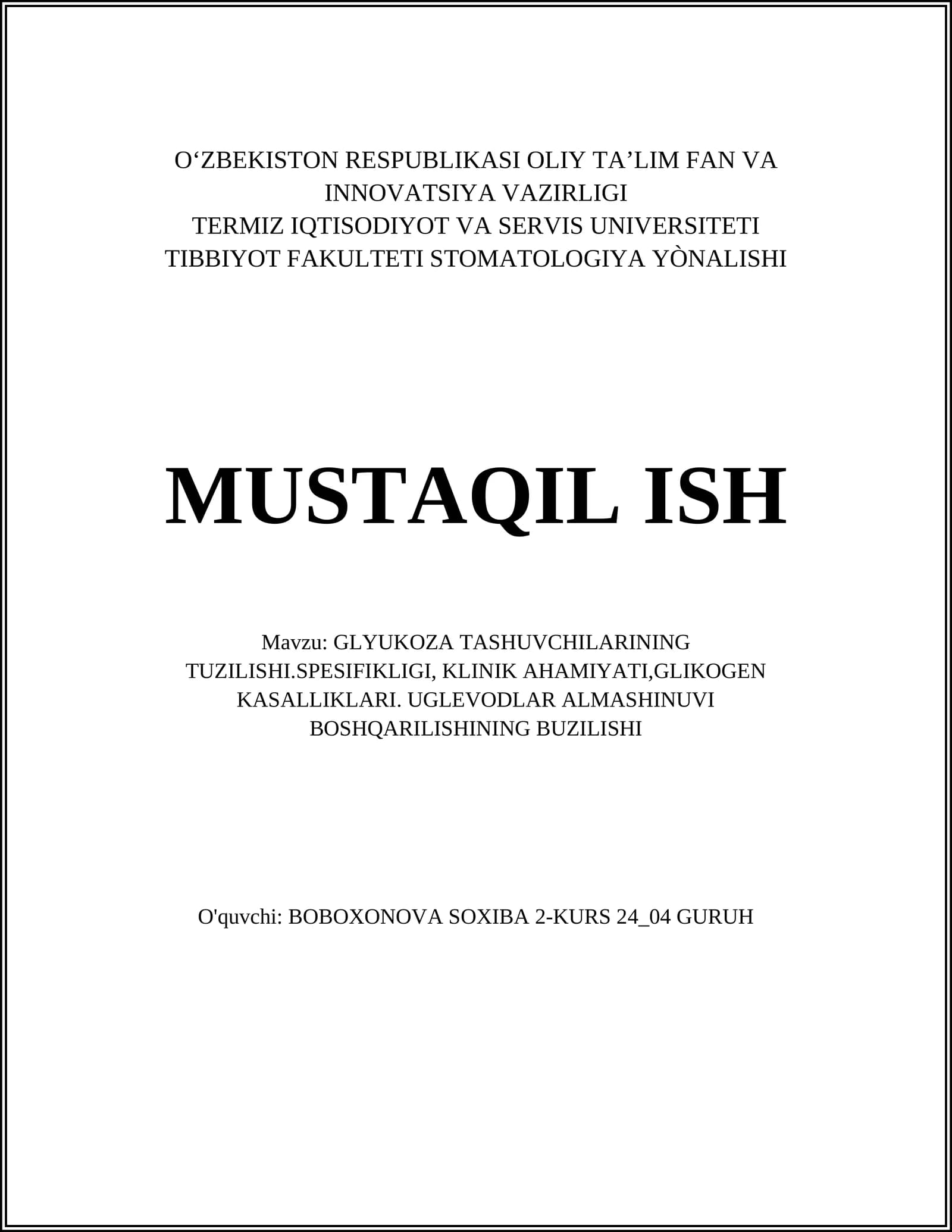 GLYUKOZA TASHUVCHILARINING TUZILISHI