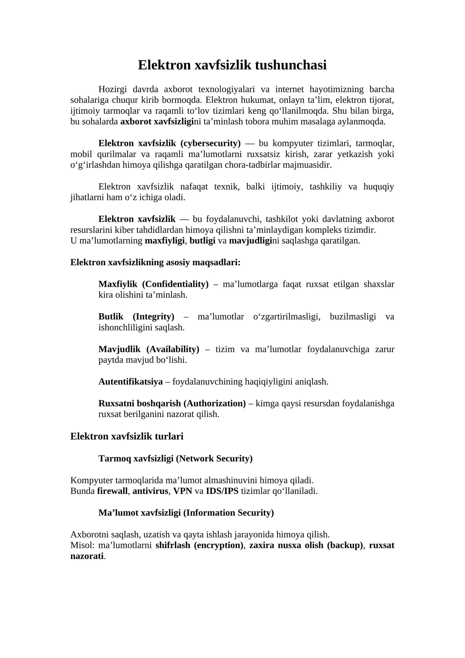 Elektron xavfsizlik tushunchasi