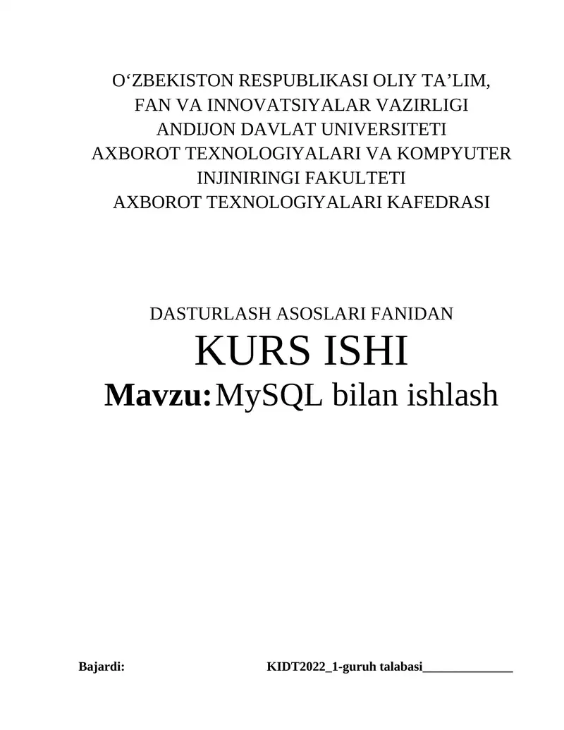 MySQL bilan ishlash