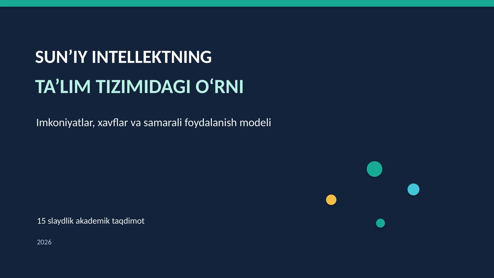 SUN’IY INTELLEKTNING TA’LIM TIZIMIDAGI O‘RNI