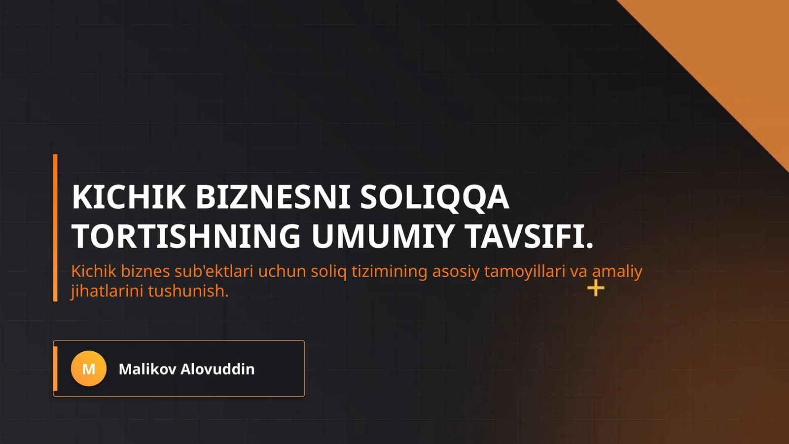 Kichik biznesni soliqqa tortishning umumiy tavsifi.