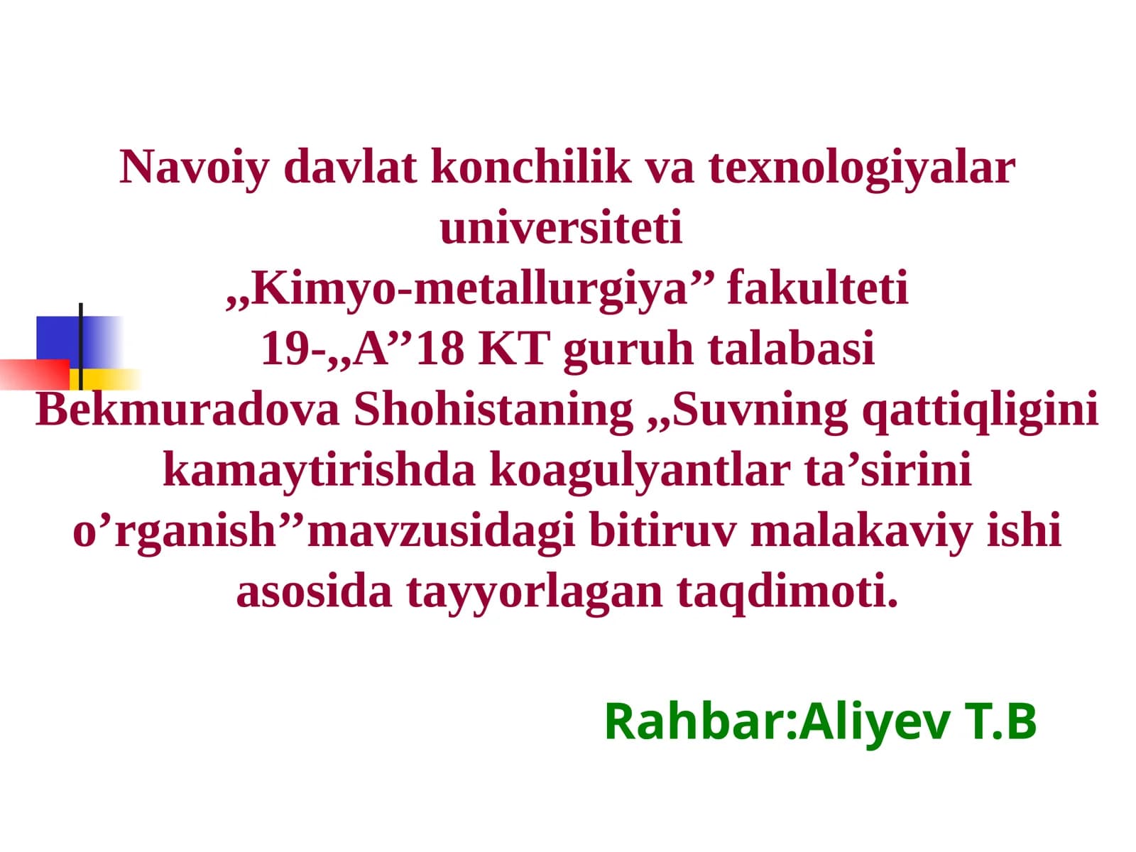 Suvning qattiqligini kamaytirishda koagulyantlar ta’sirini o’rganish