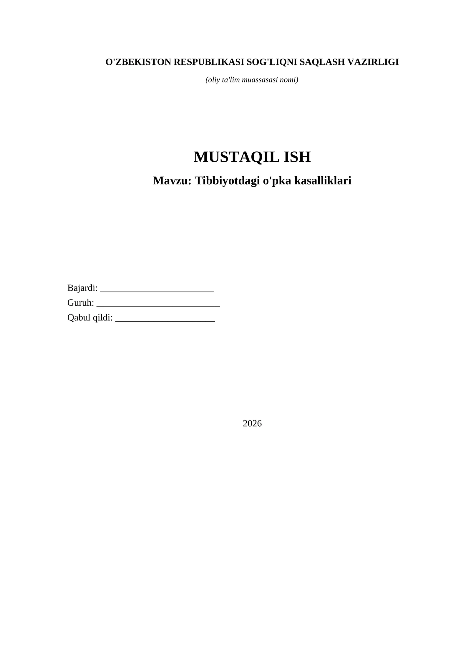 o'pka kasalliklari bo'yicha mustaqil ish