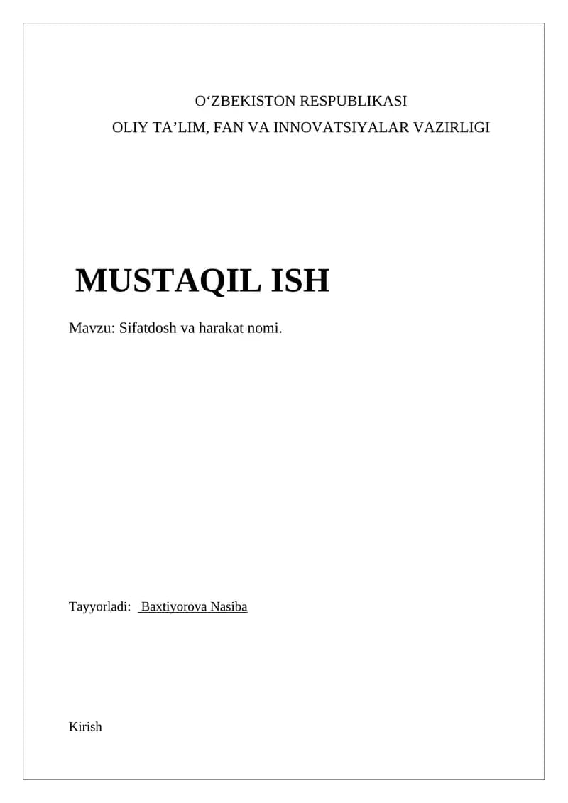 Sifatdosh va harakat nomi