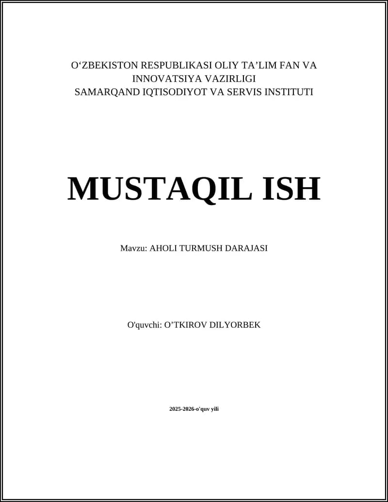 AHOLI TURMUSH DARAJASI