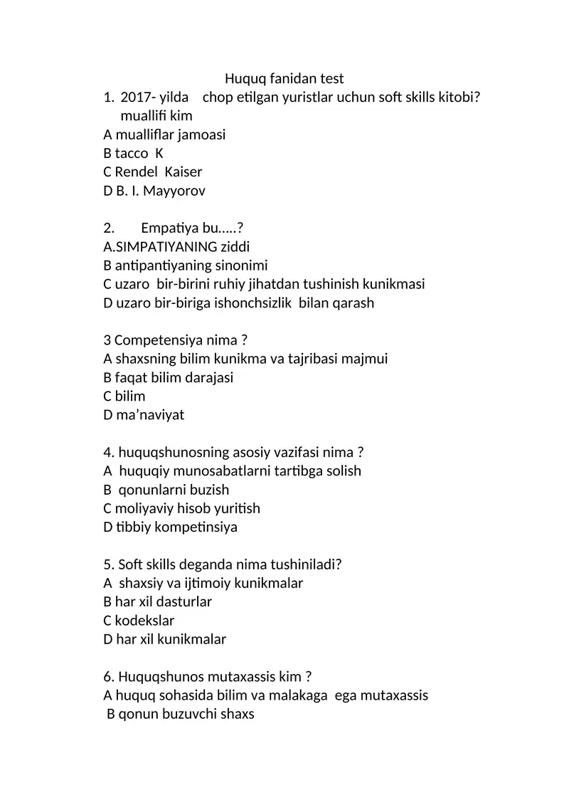 Huquq fanidan test