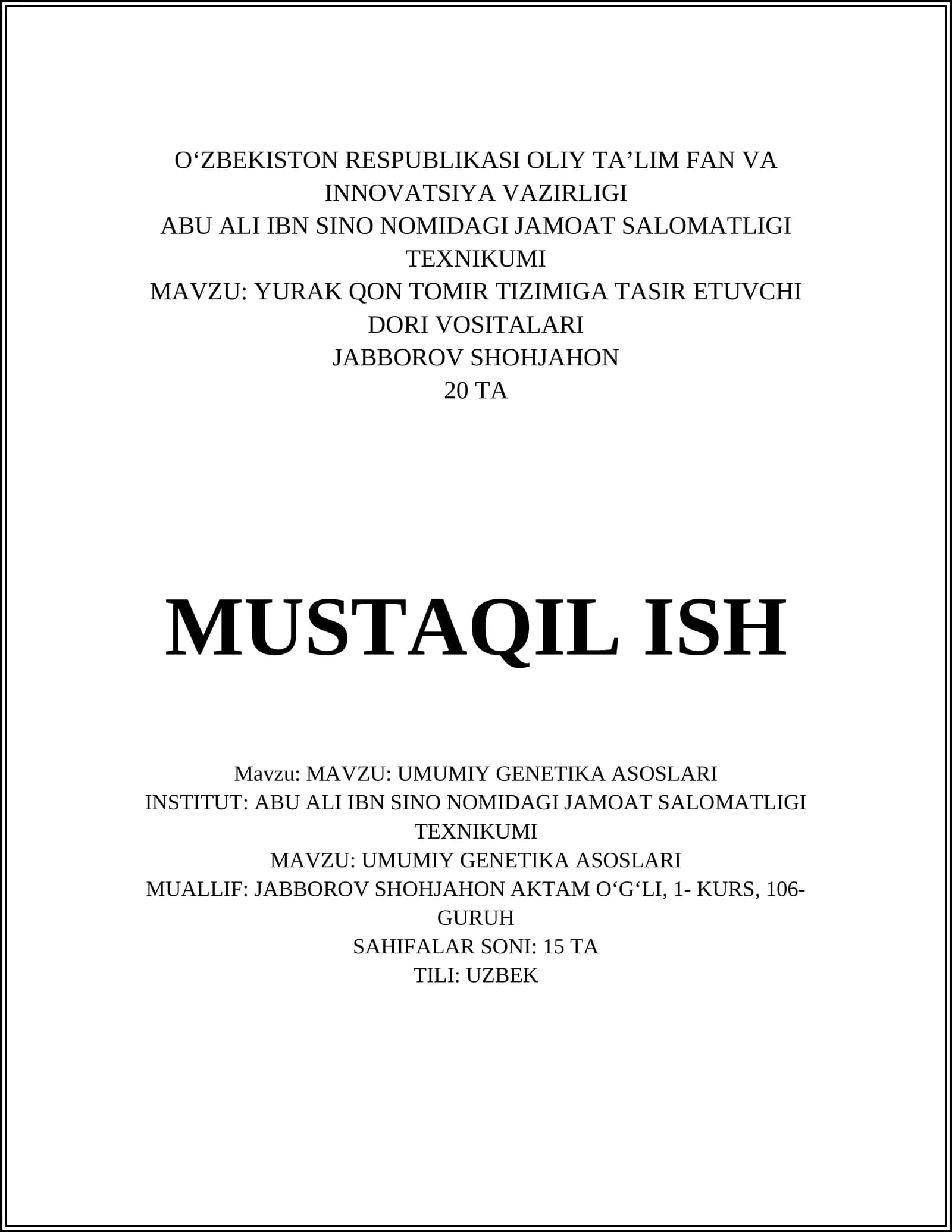 UMUMIY GENETIKA ASOSLARI