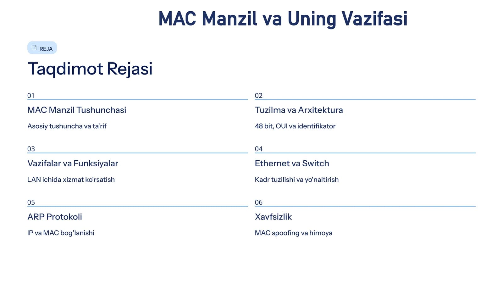 MAC manzil va uning vazifasi