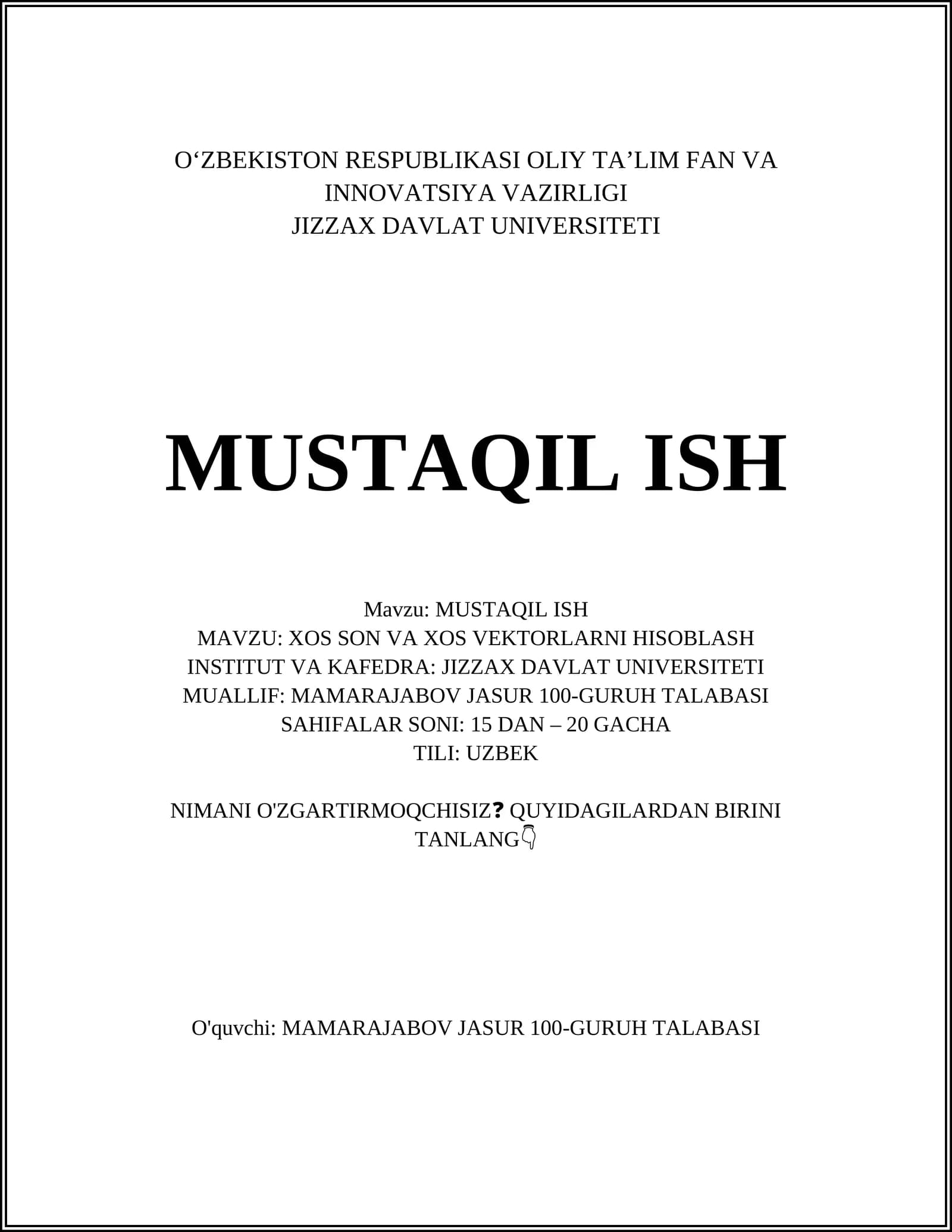 XOS SON VA XOS VEKTORLARNI HISOBLASH