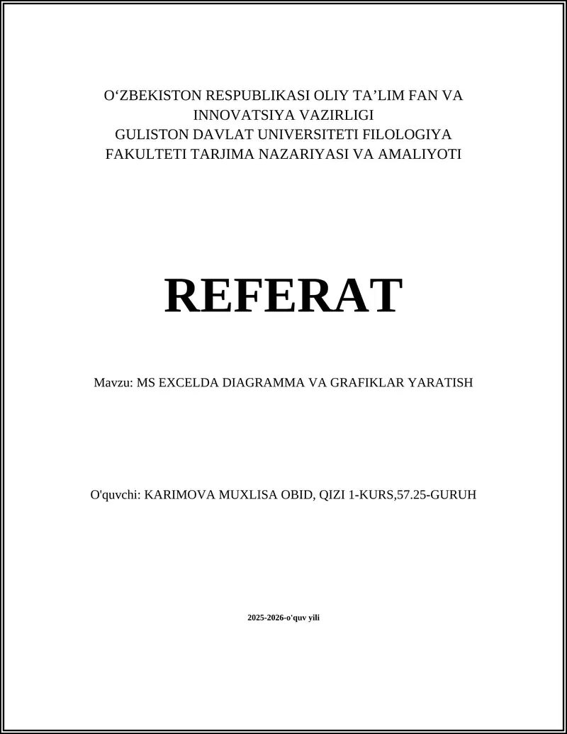 MS EXCELDA DIAGRAMMA VA GRAFIKLAR YARATISH