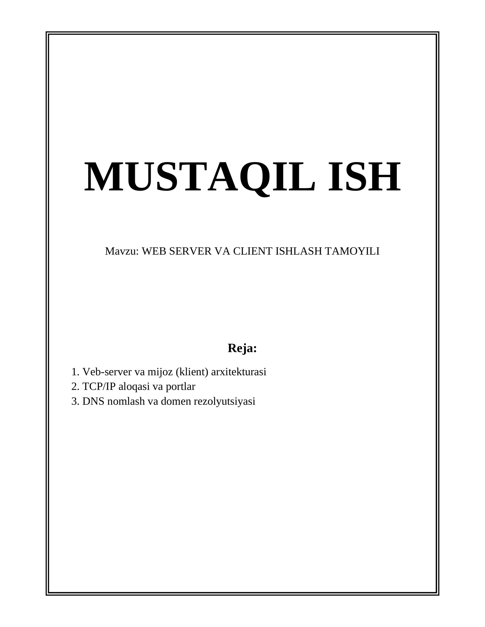 WEB SERVER VA CLIENT ISHLASH TAMOYILI