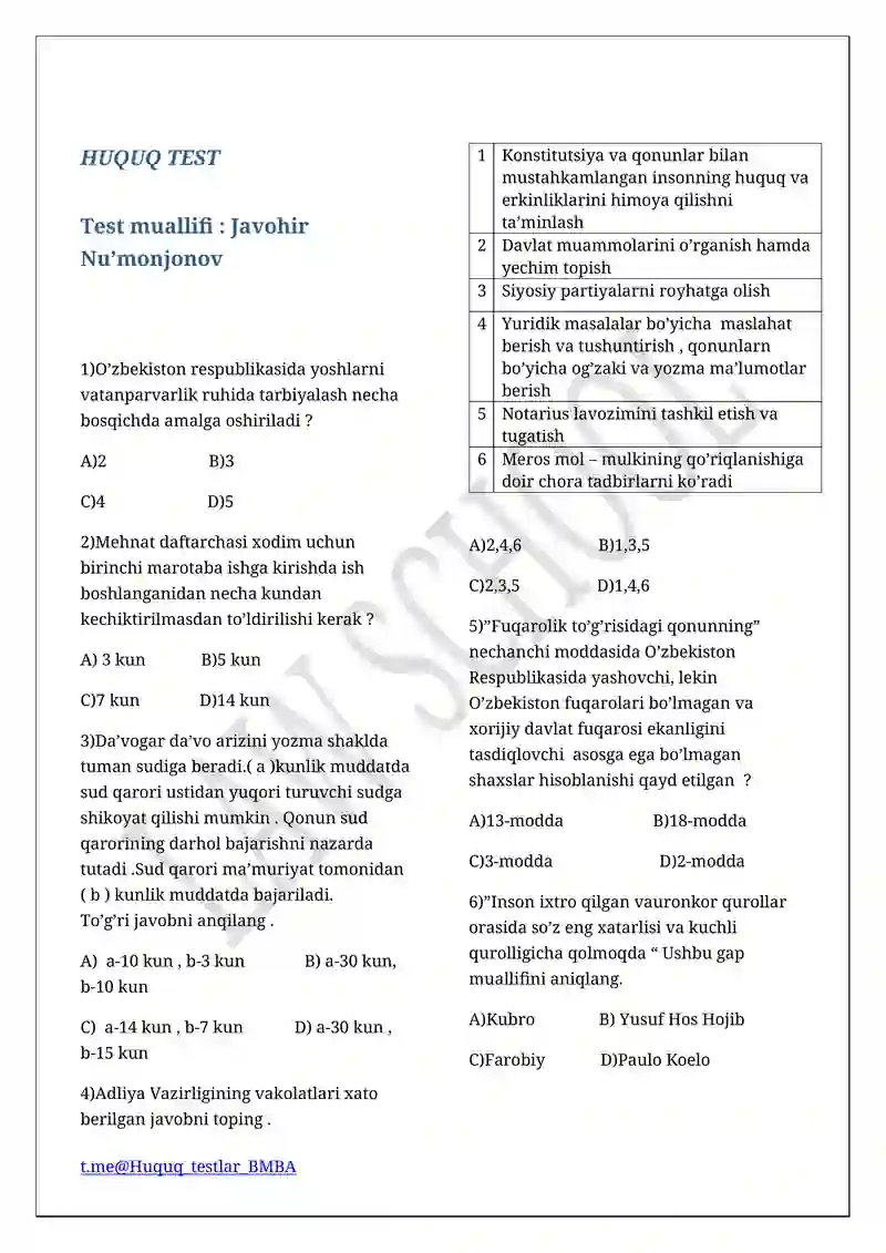 Huquq Test