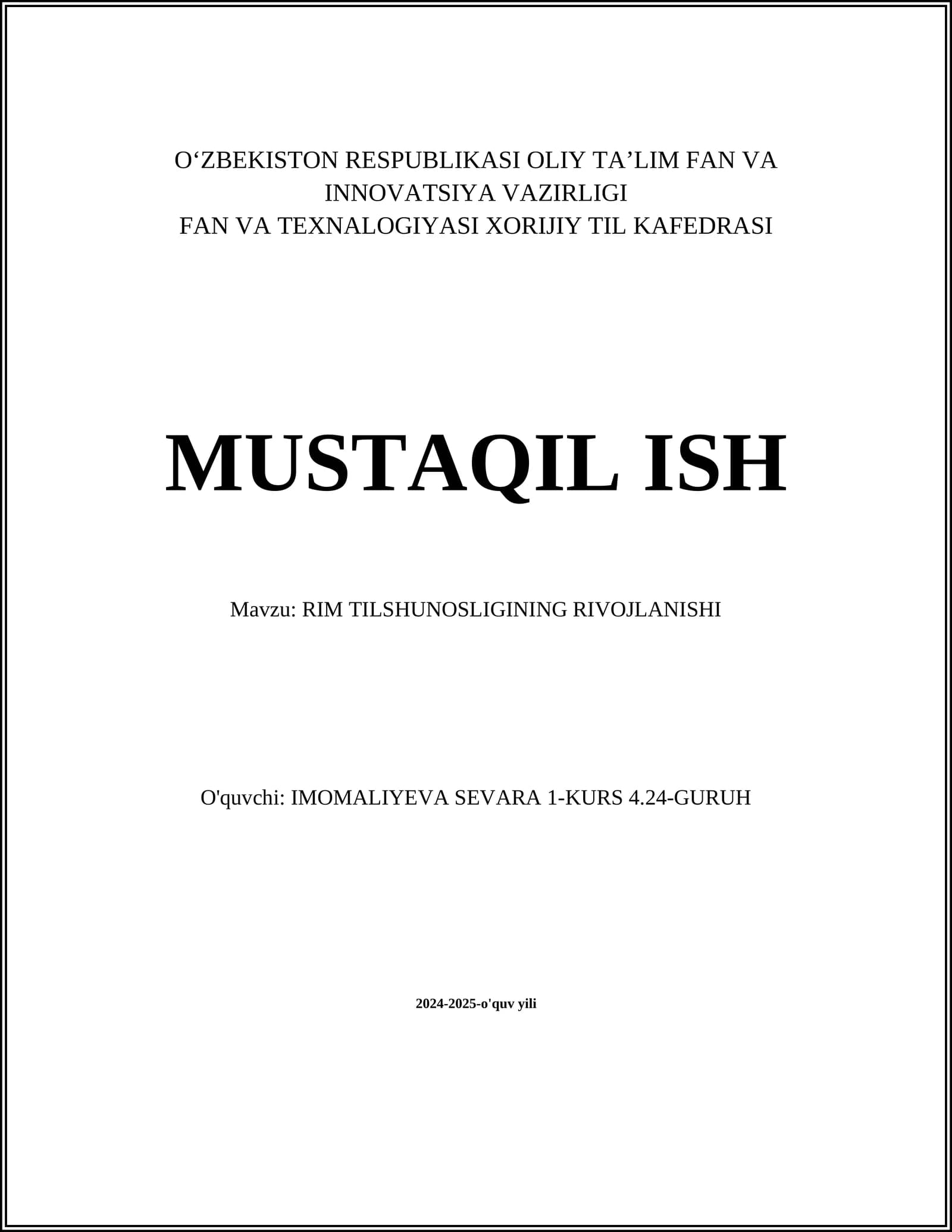 RIM TILSHUNOSLIGINING RIVOJLANISHI