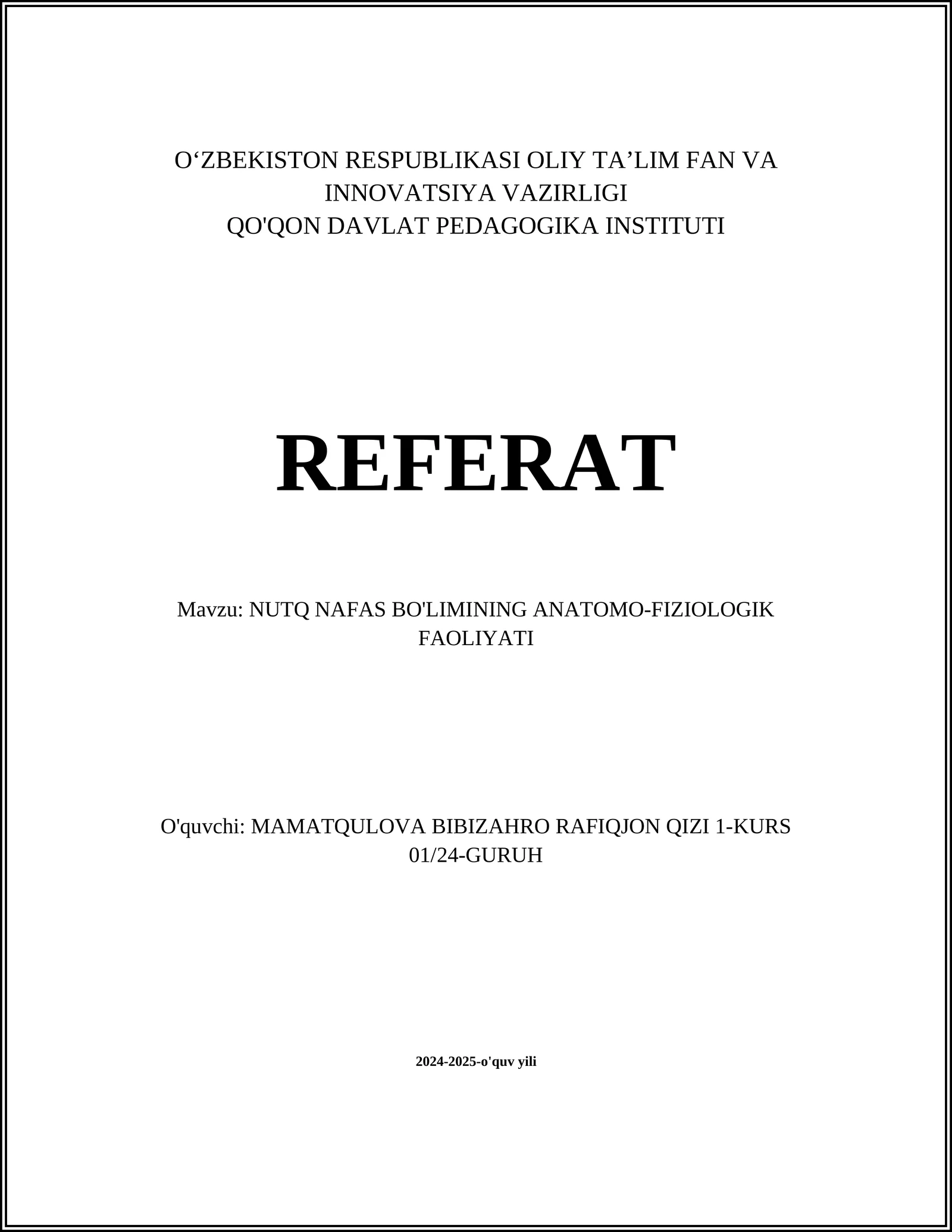 Nafas Olish Tizimi Anatomiyasi