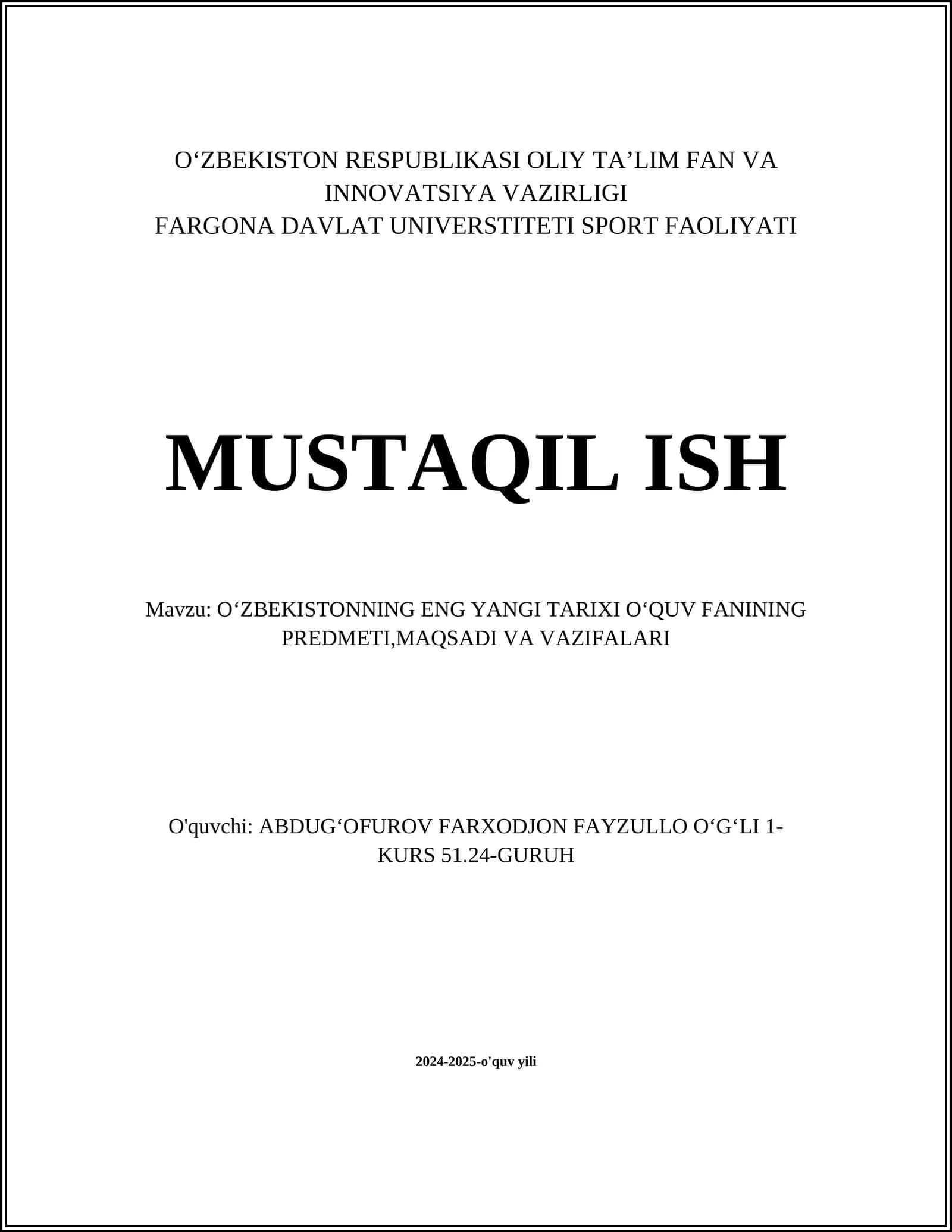 Oʻzbekiston yangi tarixi fanining oʻrganish obyekti