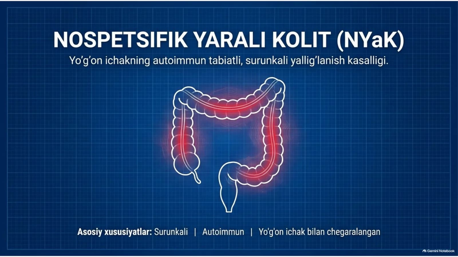 Nospetsifik yarali kolit — Etiologiya, patogenez, klinika, diagnostika va davolash | 15 slayd