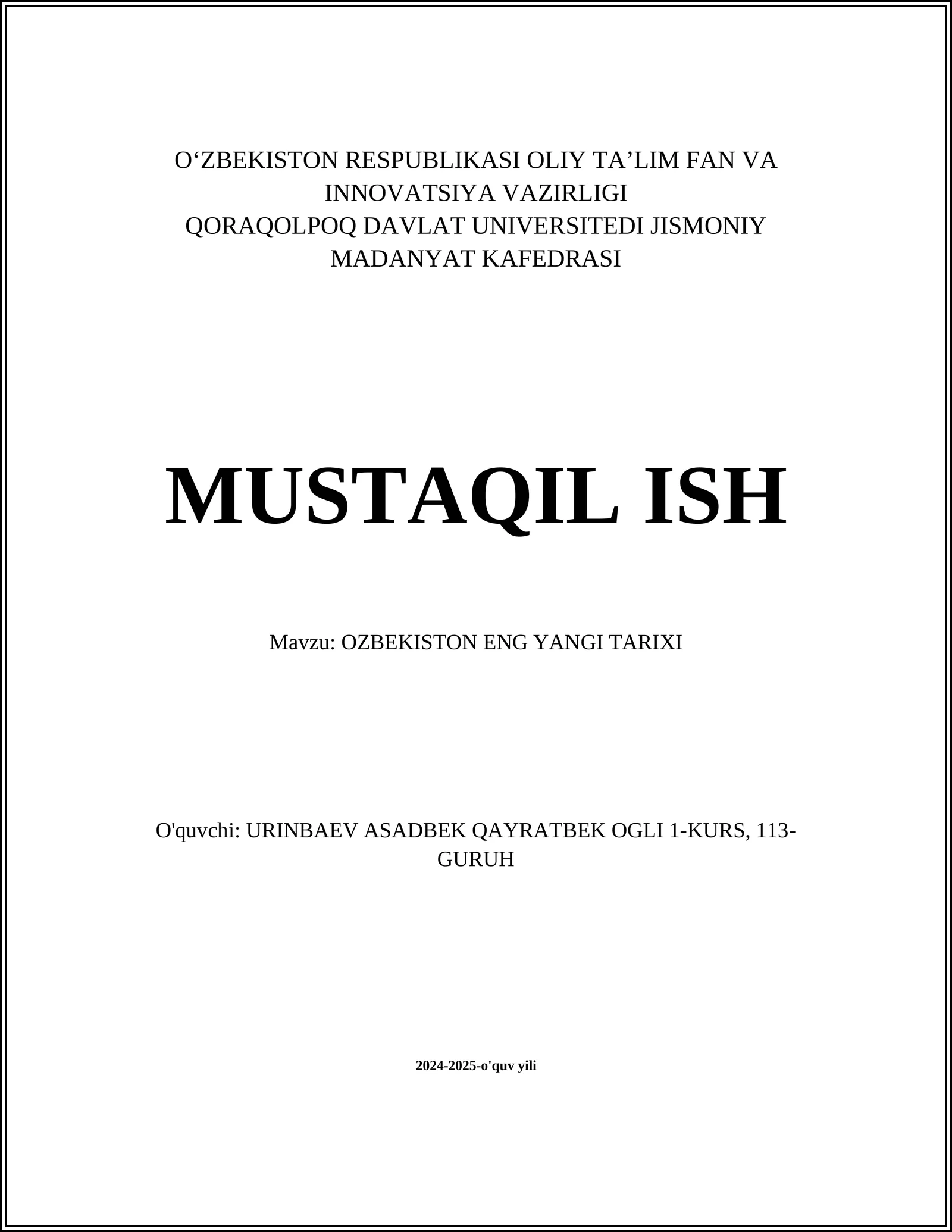O‘zbekiston ENG YANGI TARIXI