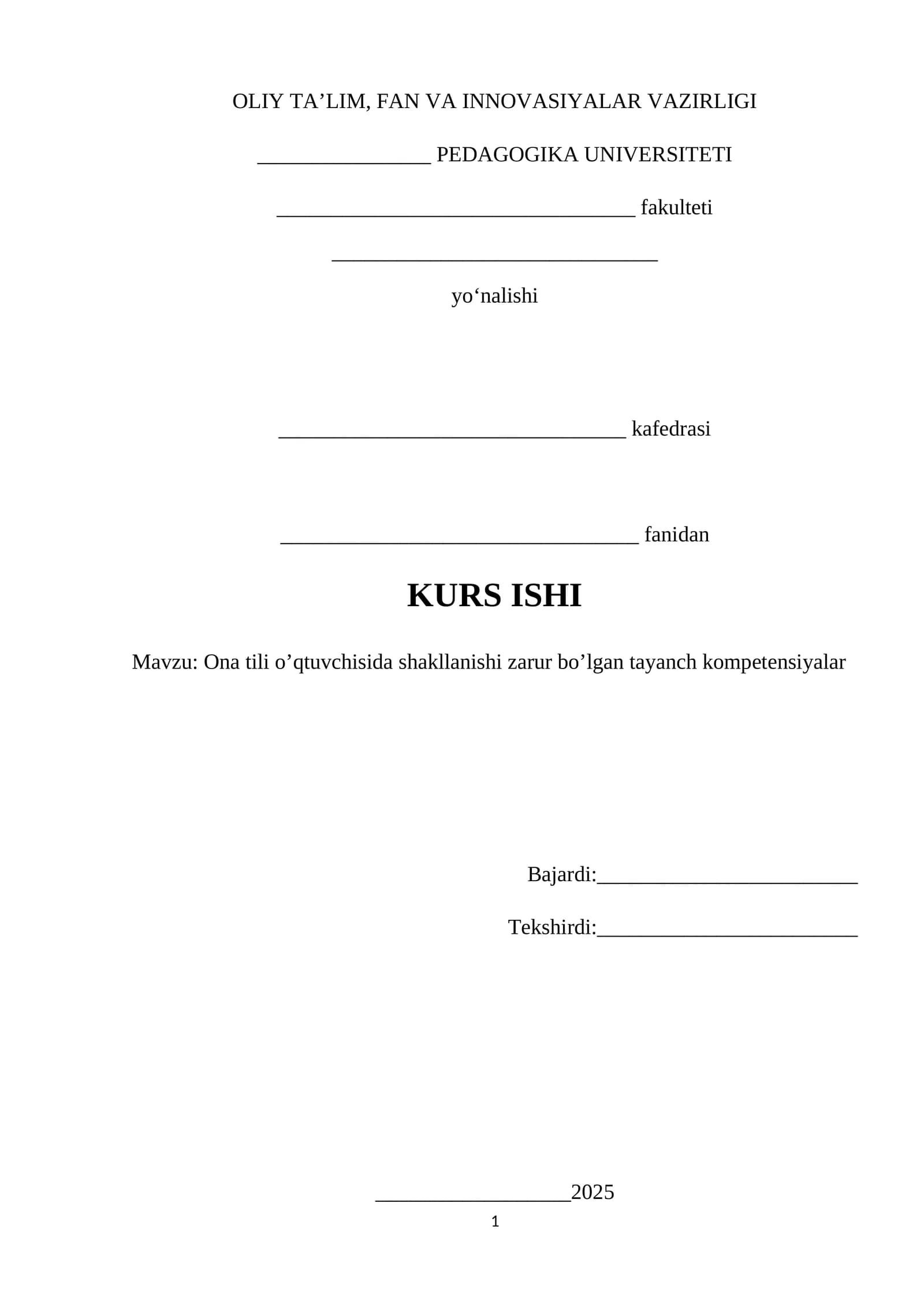Ona tili o'qtuvchisida shakllanishi zarur boʼlgan tayanch kompetensiyalar