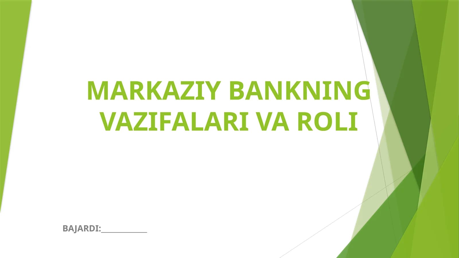 MARKAZIY BANKNING VAZIFALARI VA ROLI