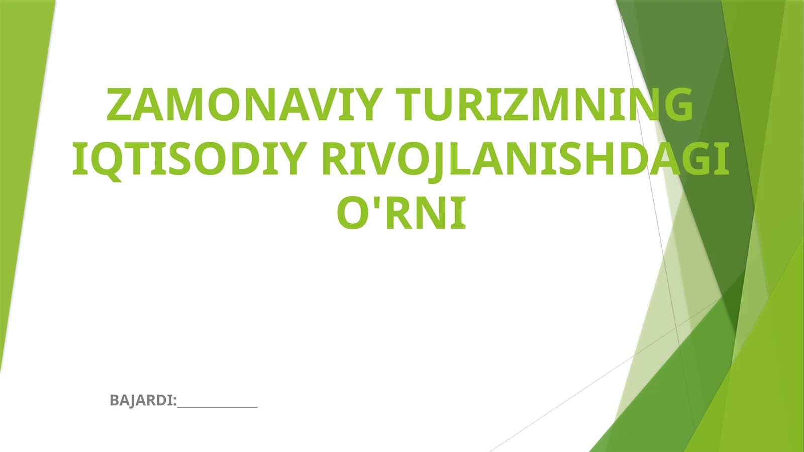 ZAMONAVIY TURIZMNING IQTISODIY RIVOJLANISHDAGI O'RNI