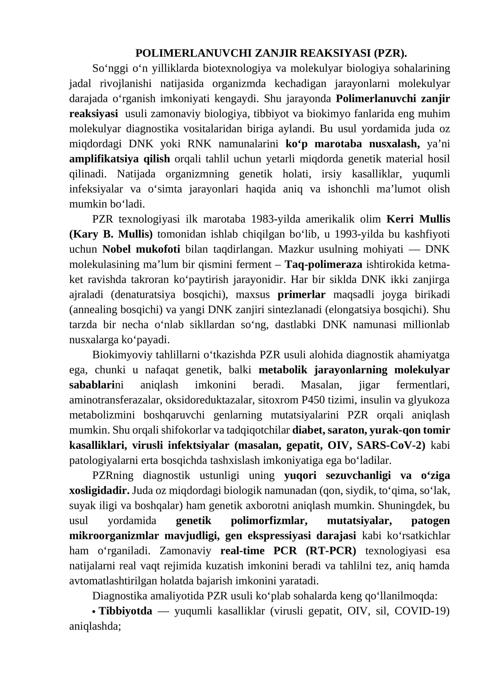 POLIMERLANUVCHI ZANJIR REAKSIYASI (PZR)