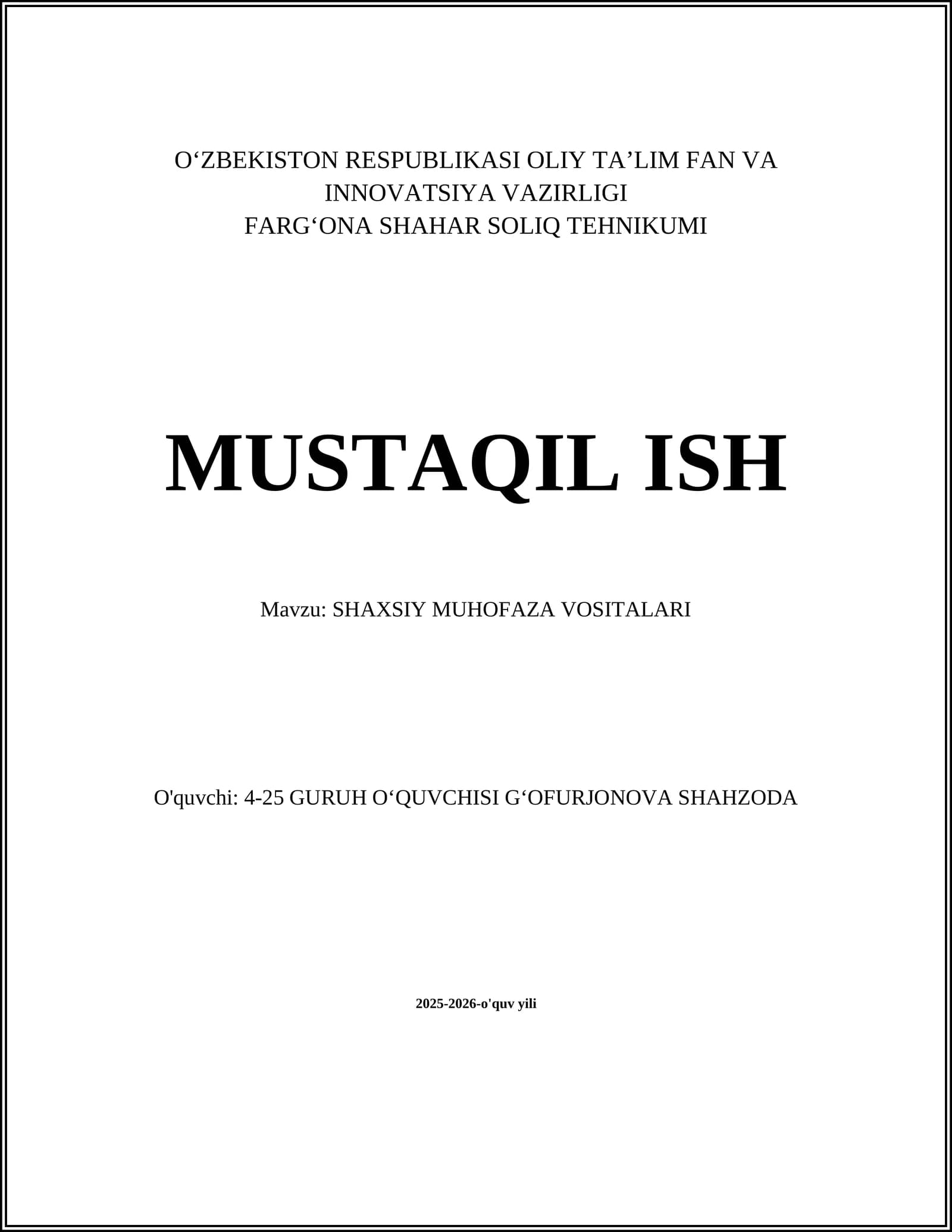 SHAXSIY MUHOFAZA VOSITALARI