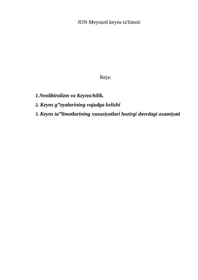 JON Meynard keyns ta'limoti