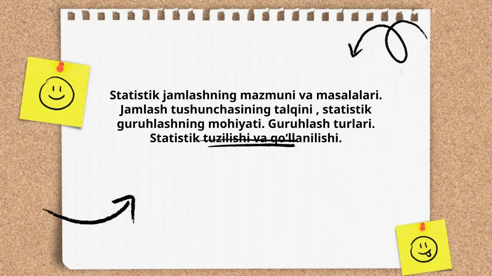 Statistik jamlashning mazmuni va masalalari