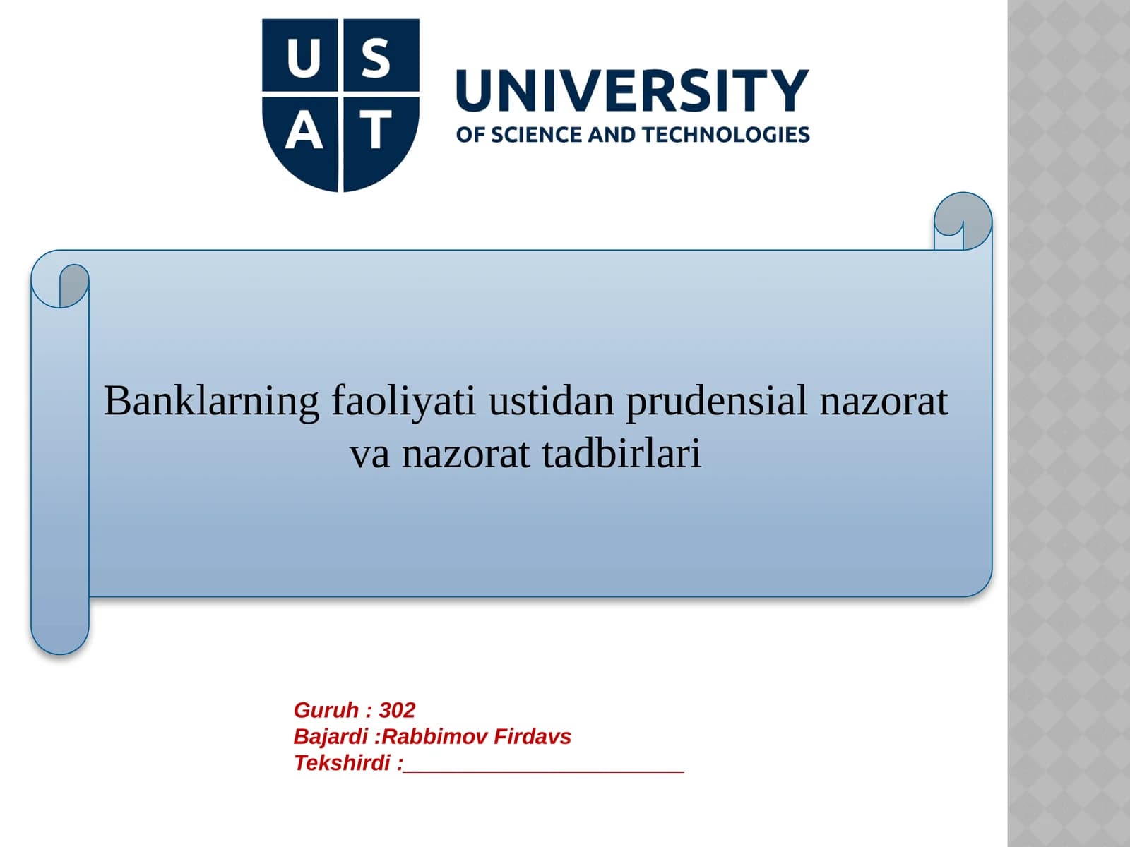 Banklarning faoliyati ustidan prudensial nazorat va nazorat tadqiqatlari