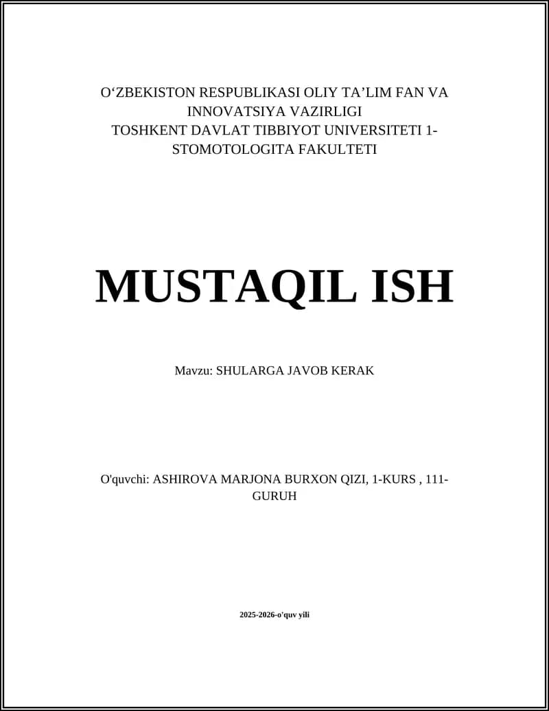 SHULARGA JAVOB KERAK