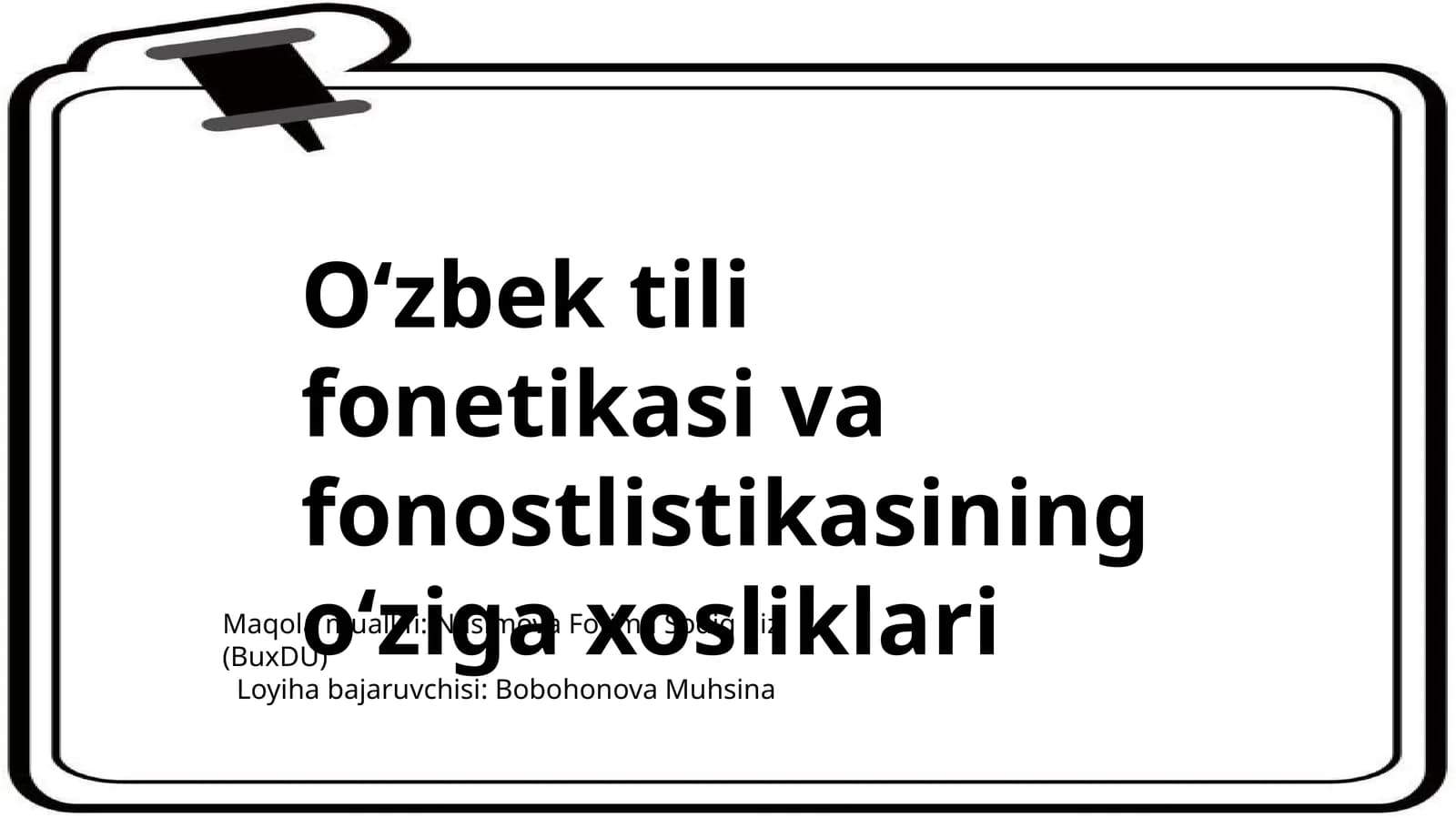 O‘zbektilifonetikasi va fonostlistikasi