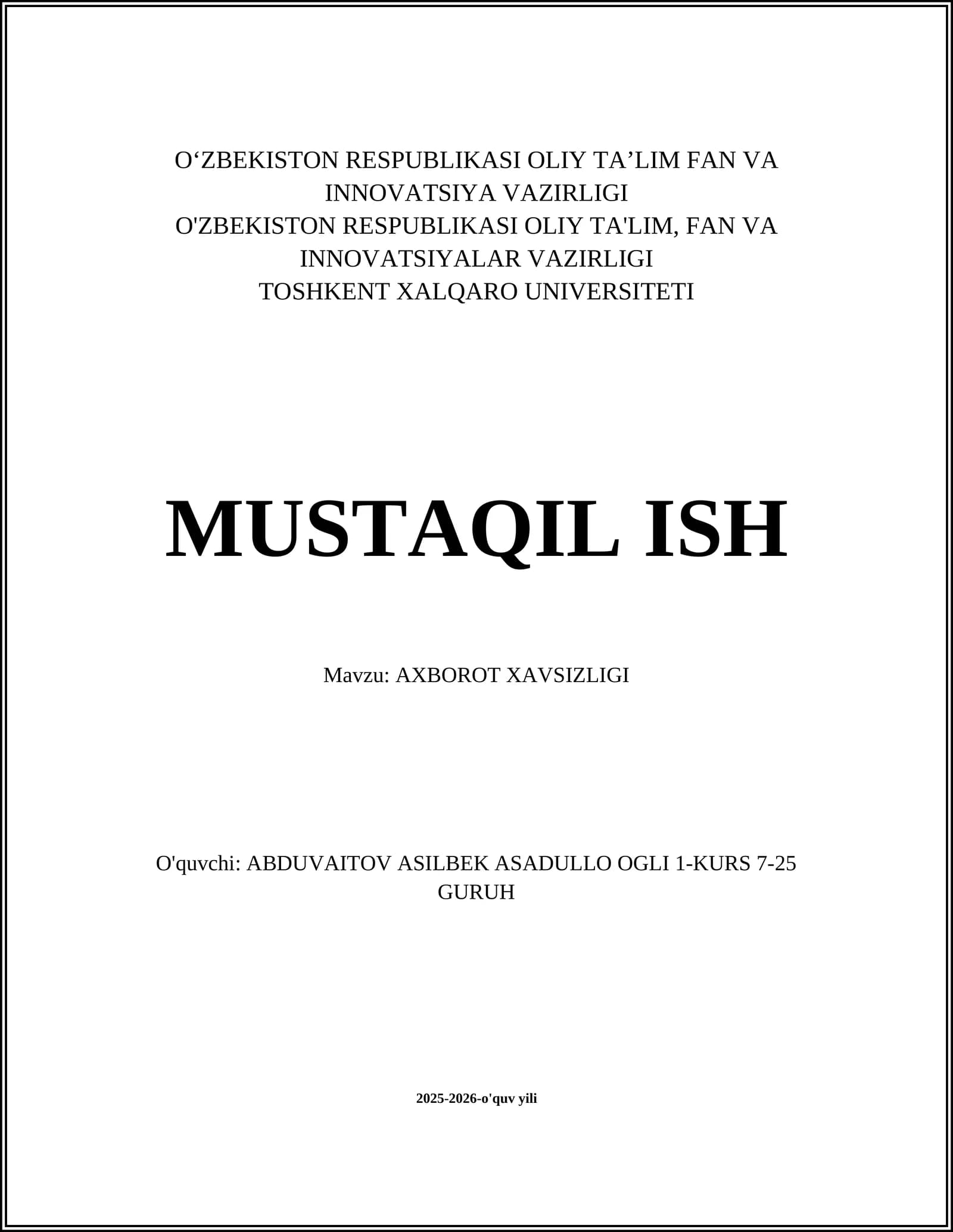 Axborot xavfsizligi asoslari