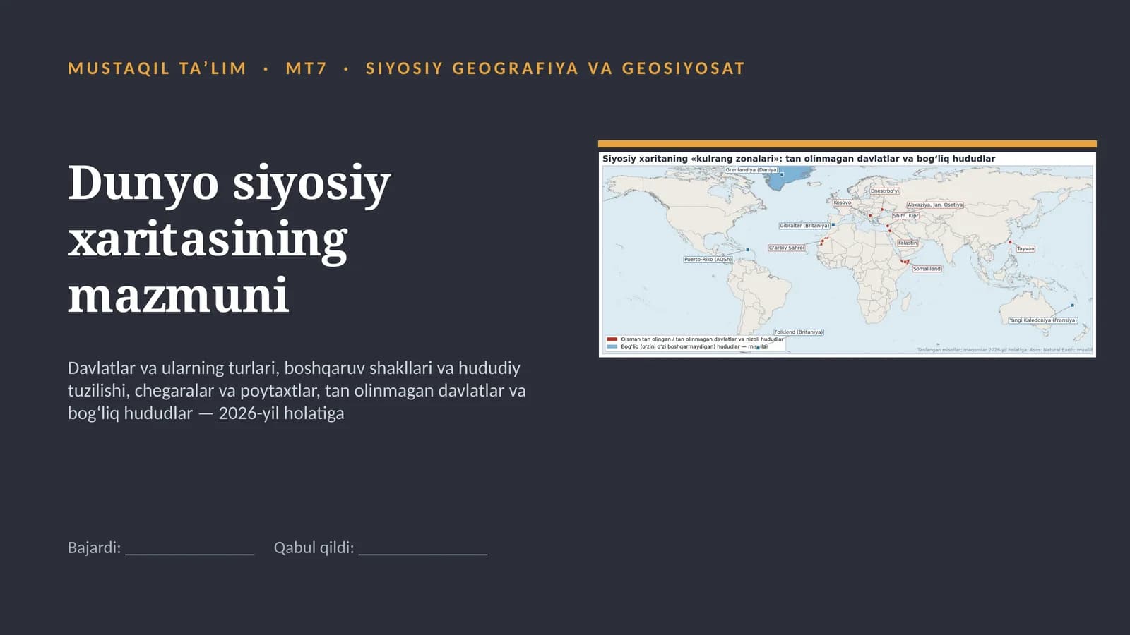 Dunyo siyosiy xaritasining mazmuni