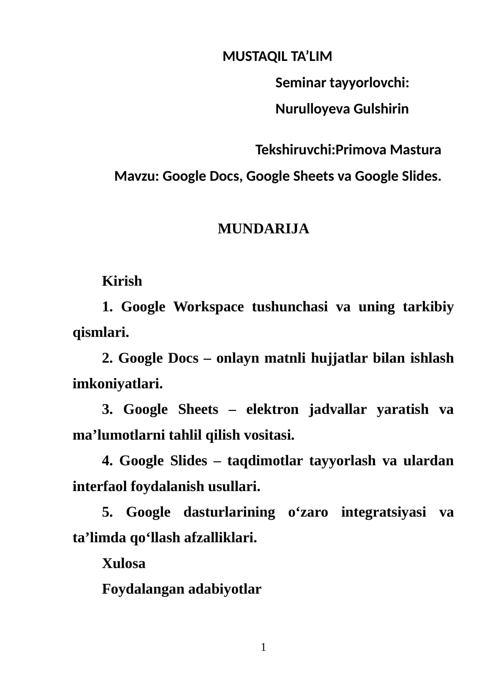 MUSTAQIL TA’LIM Seminar
