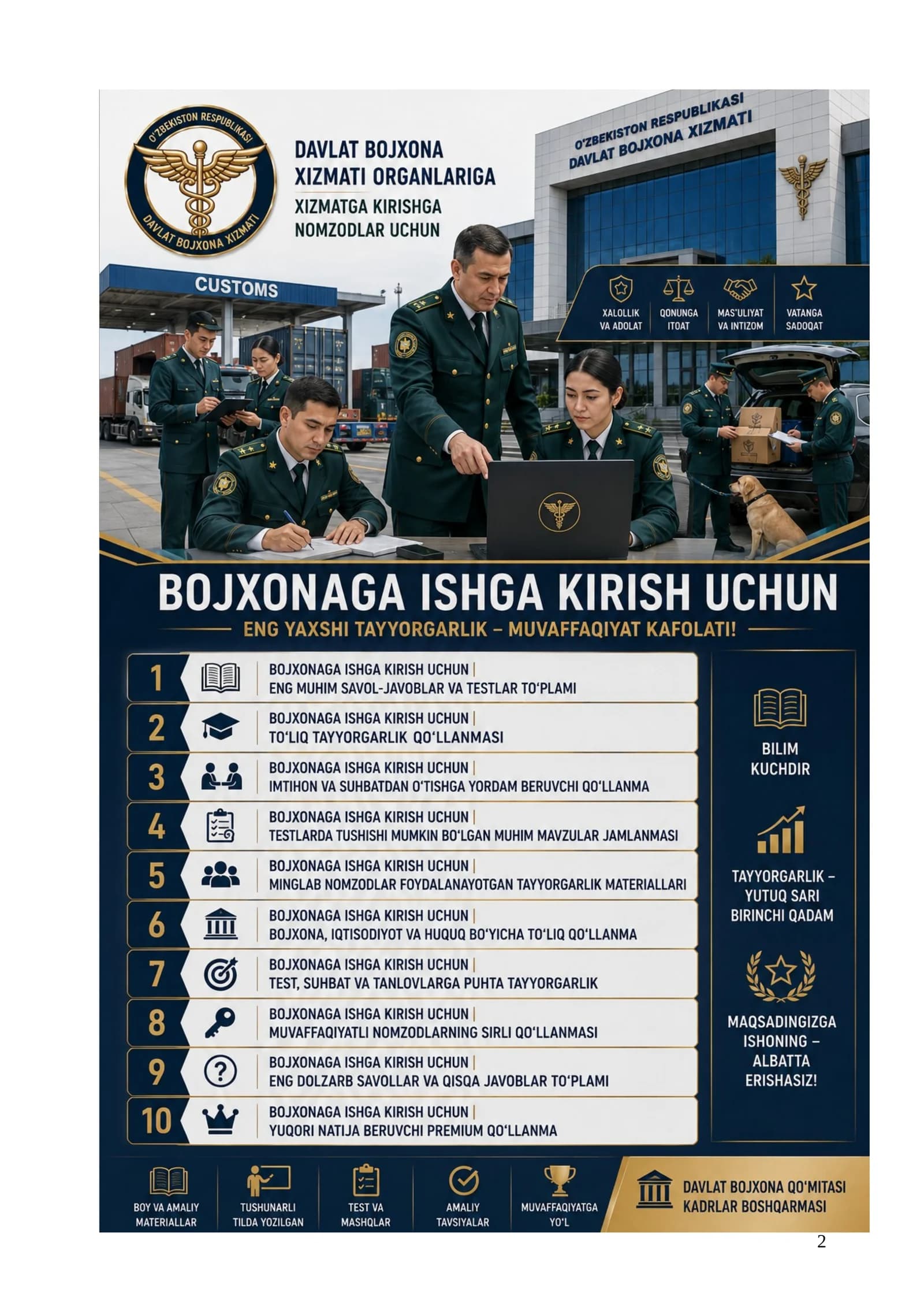 BOJXONAGA ISHGA KIRISH UCHUN YUQORI NATIJA BERUVCHI PREMIUM QO‘LLANMA