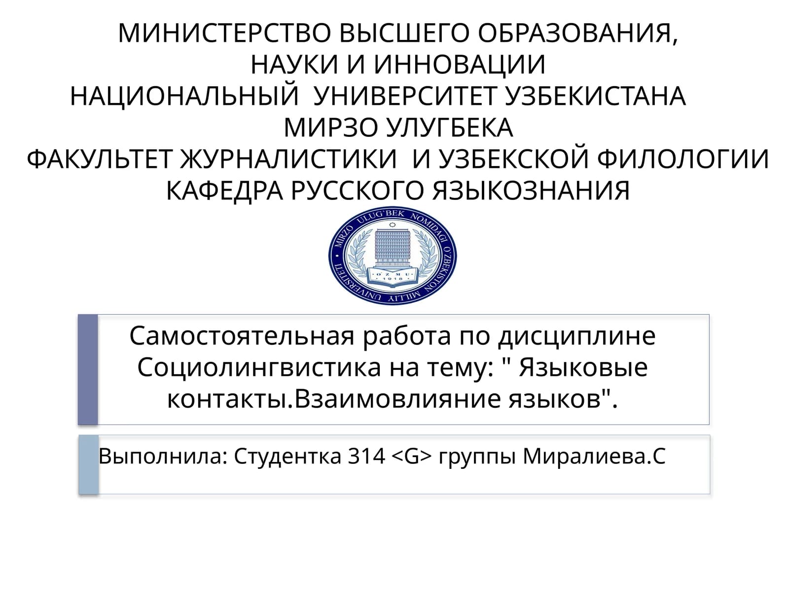 Самостоятельная работа по дисциплине Социолингвистика