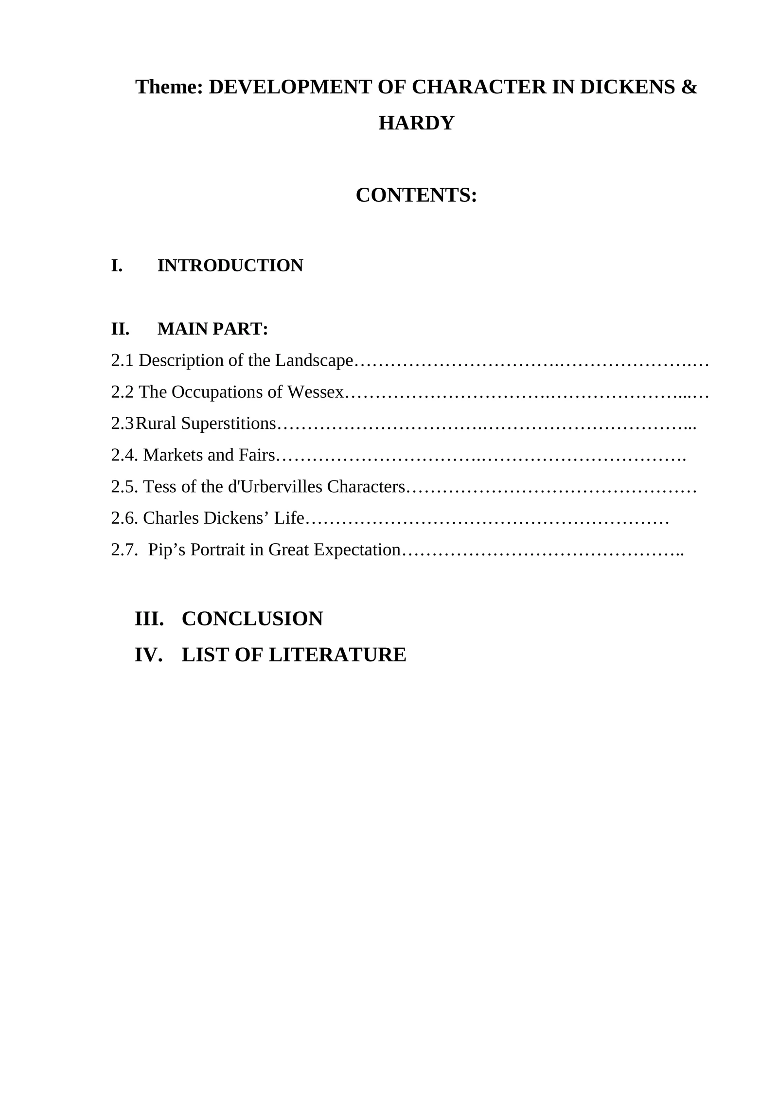 DEVELOPMENT OF CHARACTER IN DICKENS & HARDY