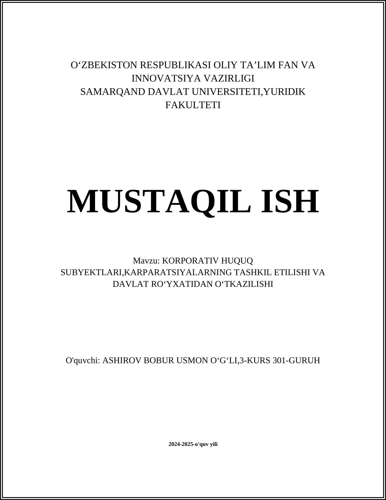KORPORATIV HUQUQ SUBYEKTLARI