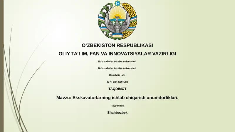 Ekskavatorlarning ishlab chiqarish unumdorliklari