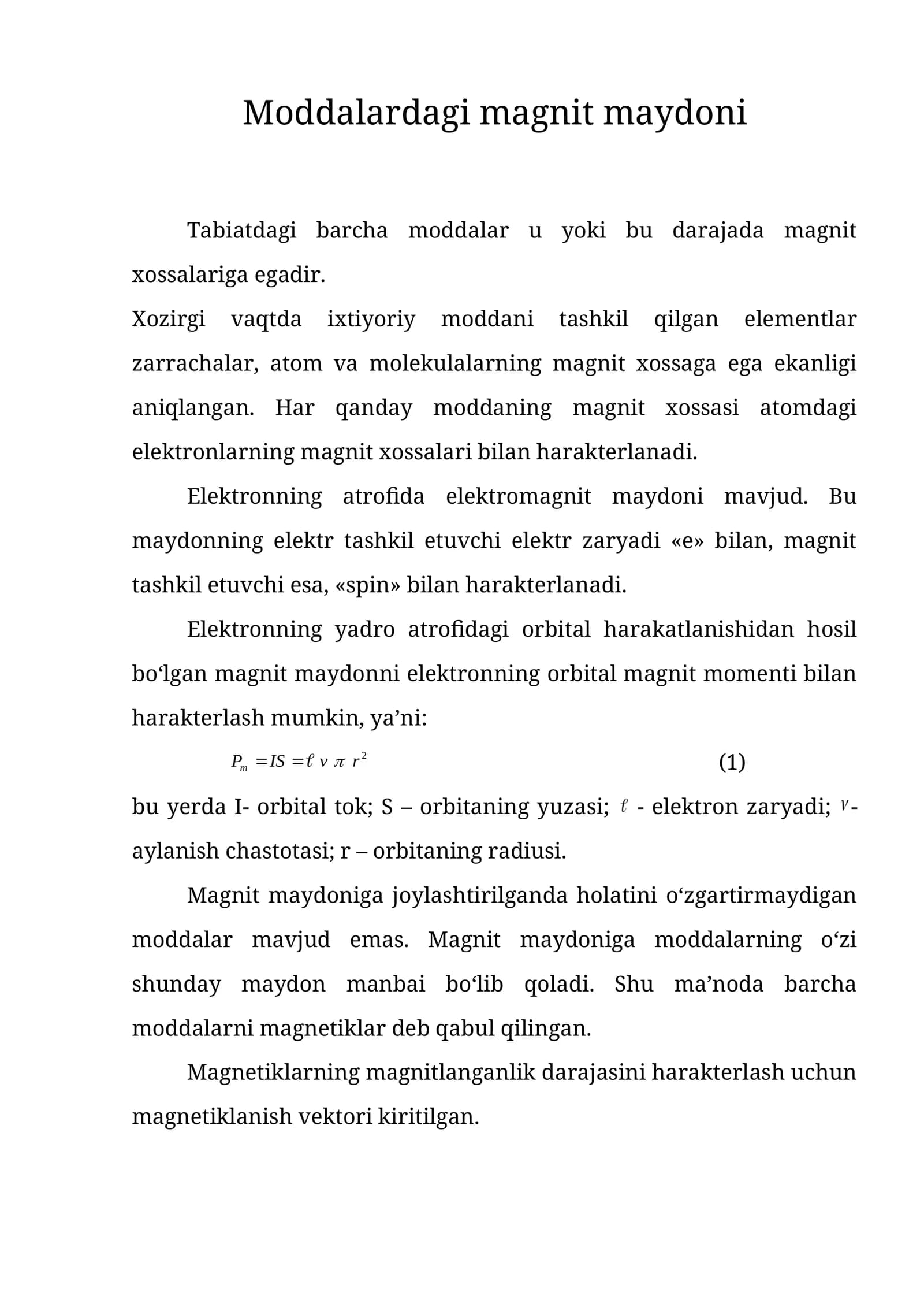 Moddalardagi magnit maydoni