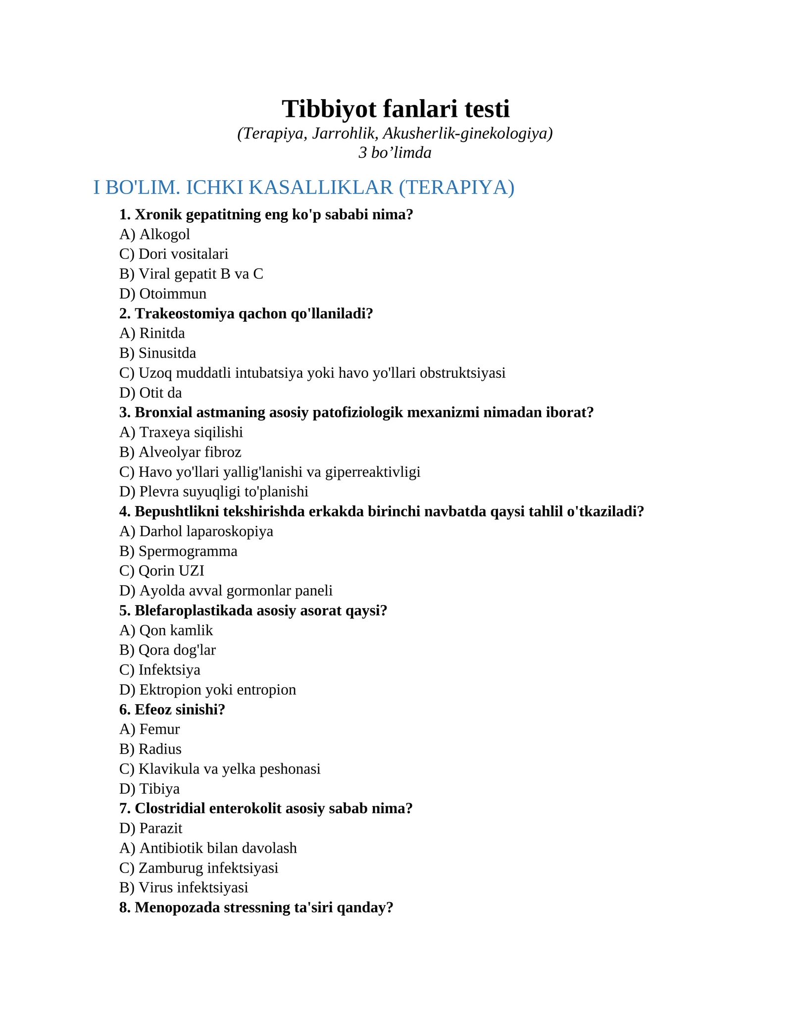 Tibbiyot fanlari testi