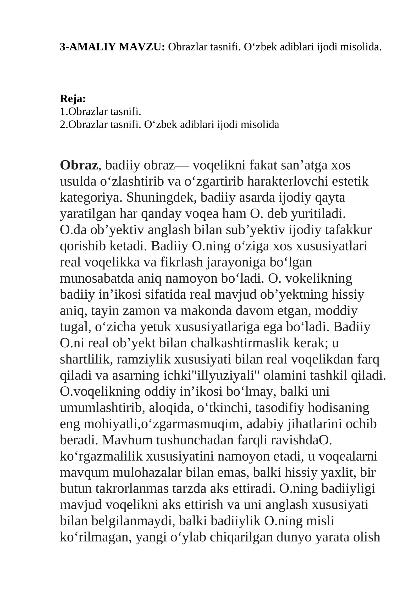 Оbrаzlаr tаsnifi