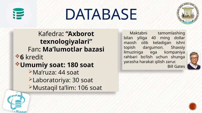 Ma’lumotlarbazasi (Database)