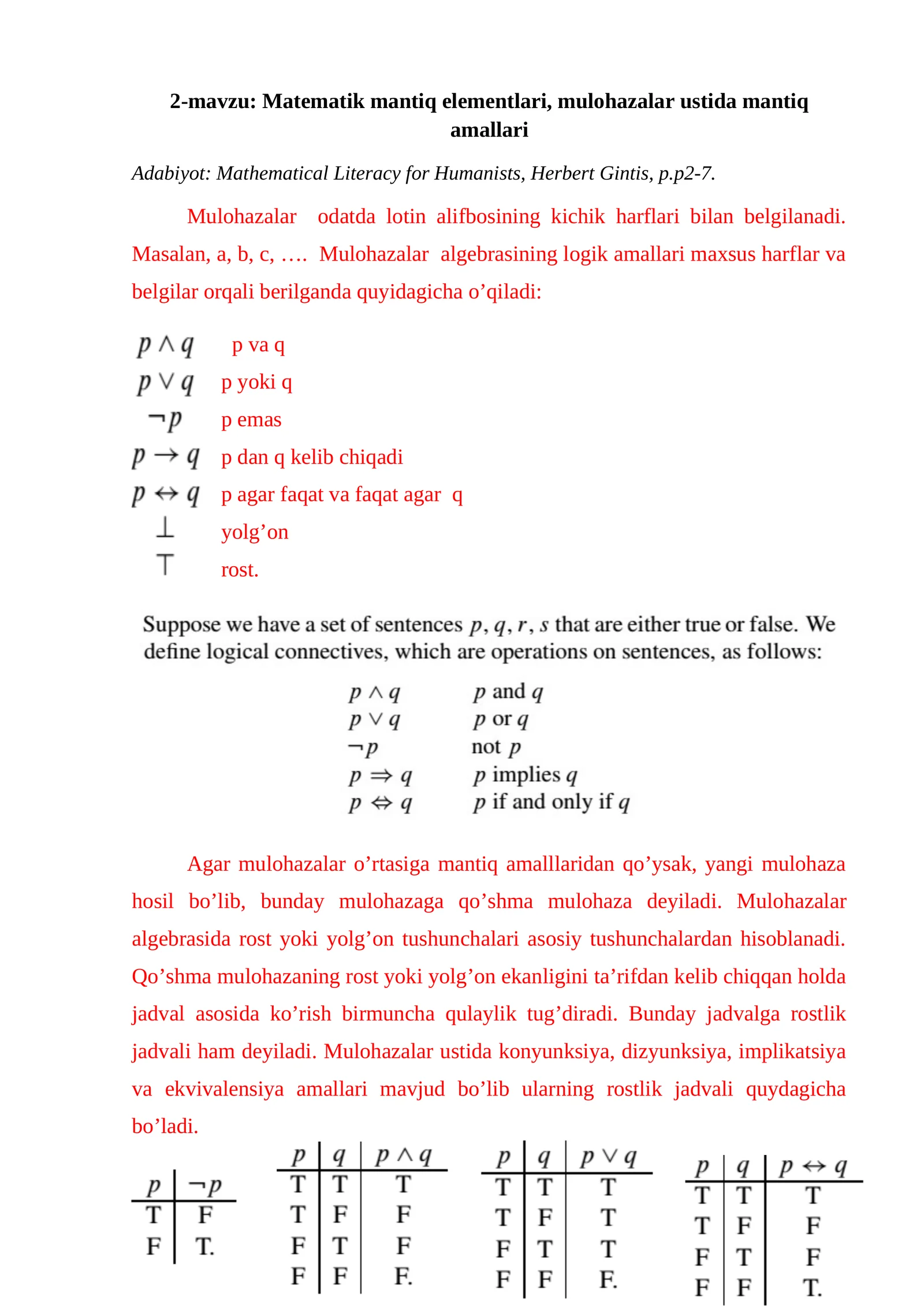 Matematik mantiq elementlari