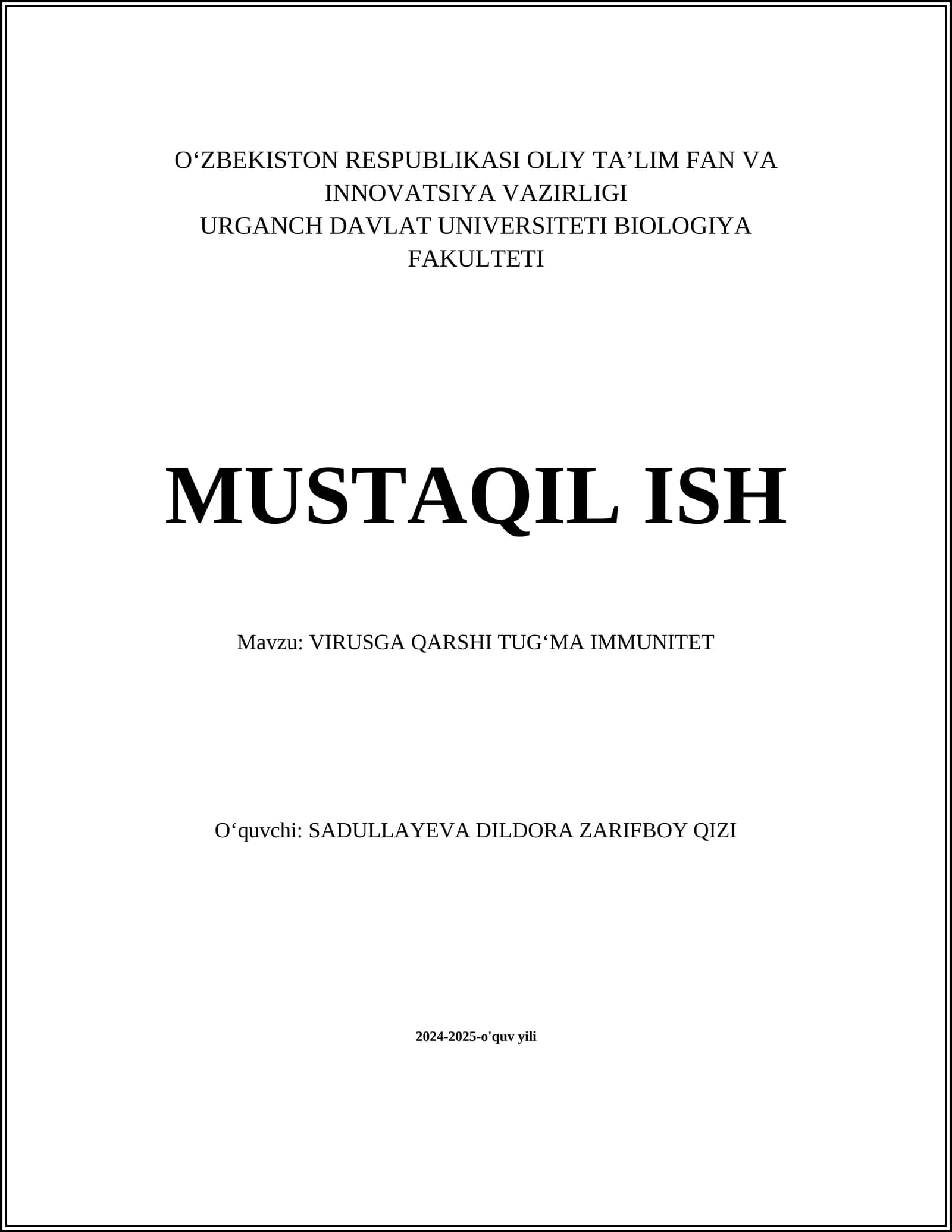 VIRUSGA QARSHI TUGʻMA IMMUNITET